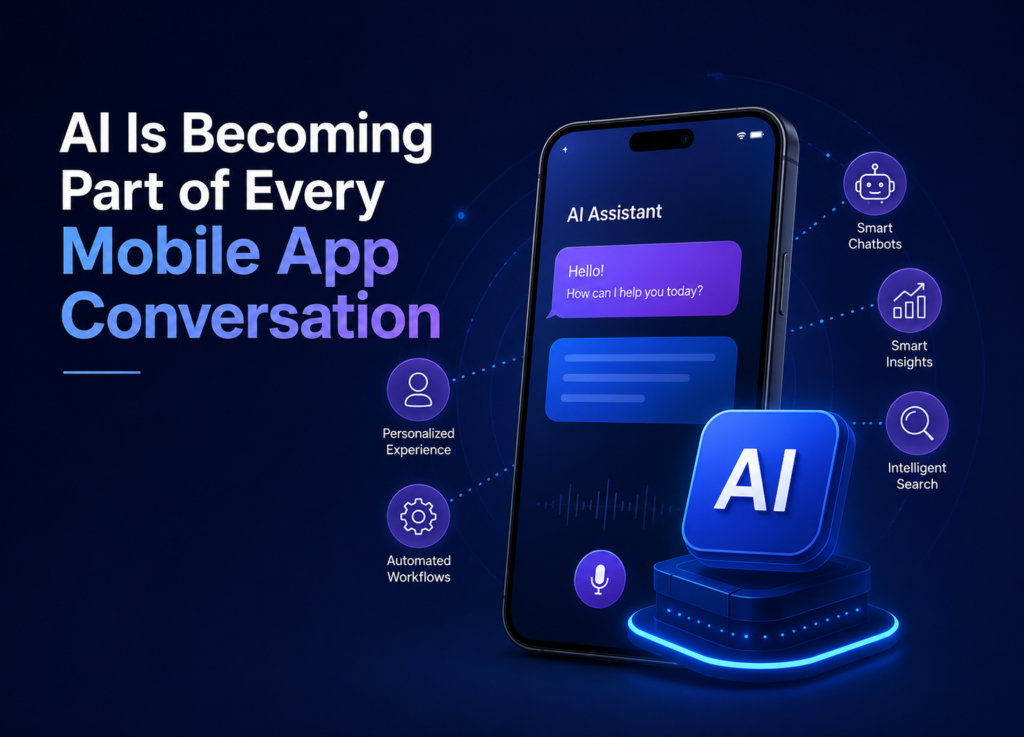 AI-powered mobile app with chatbot, automation, and smart features illustration